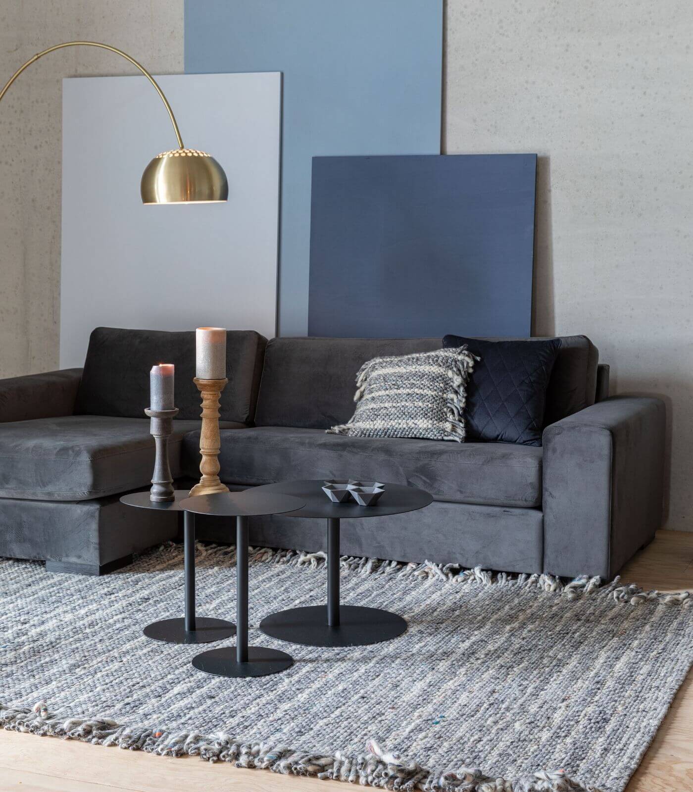 tapis frills gris/bleu 100% laine - 170 x 240 cm 2 tapis frills gris/bleu 100% laine - 170 x 240 cm – image 2