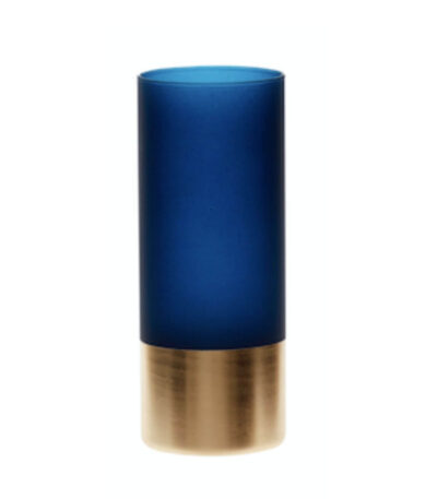 photophore avec base laiton - ø 9 x h 20 cm - bleu