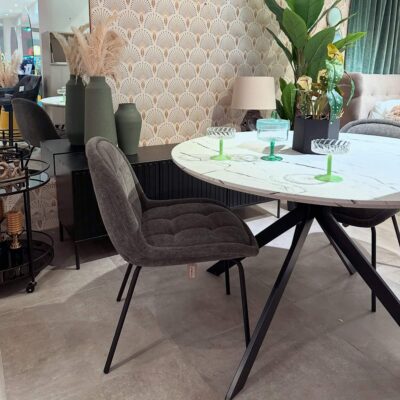 home 58 table à manger bruno - ø 120 cm - effet marbre blanc