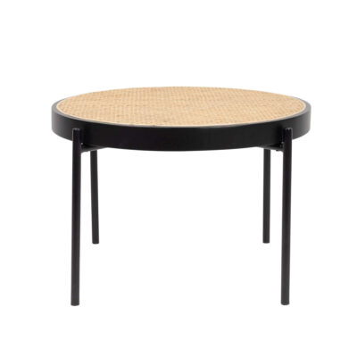 Table basse Spike – Ø60 cm – Plateau en cannage & pieds métal noir