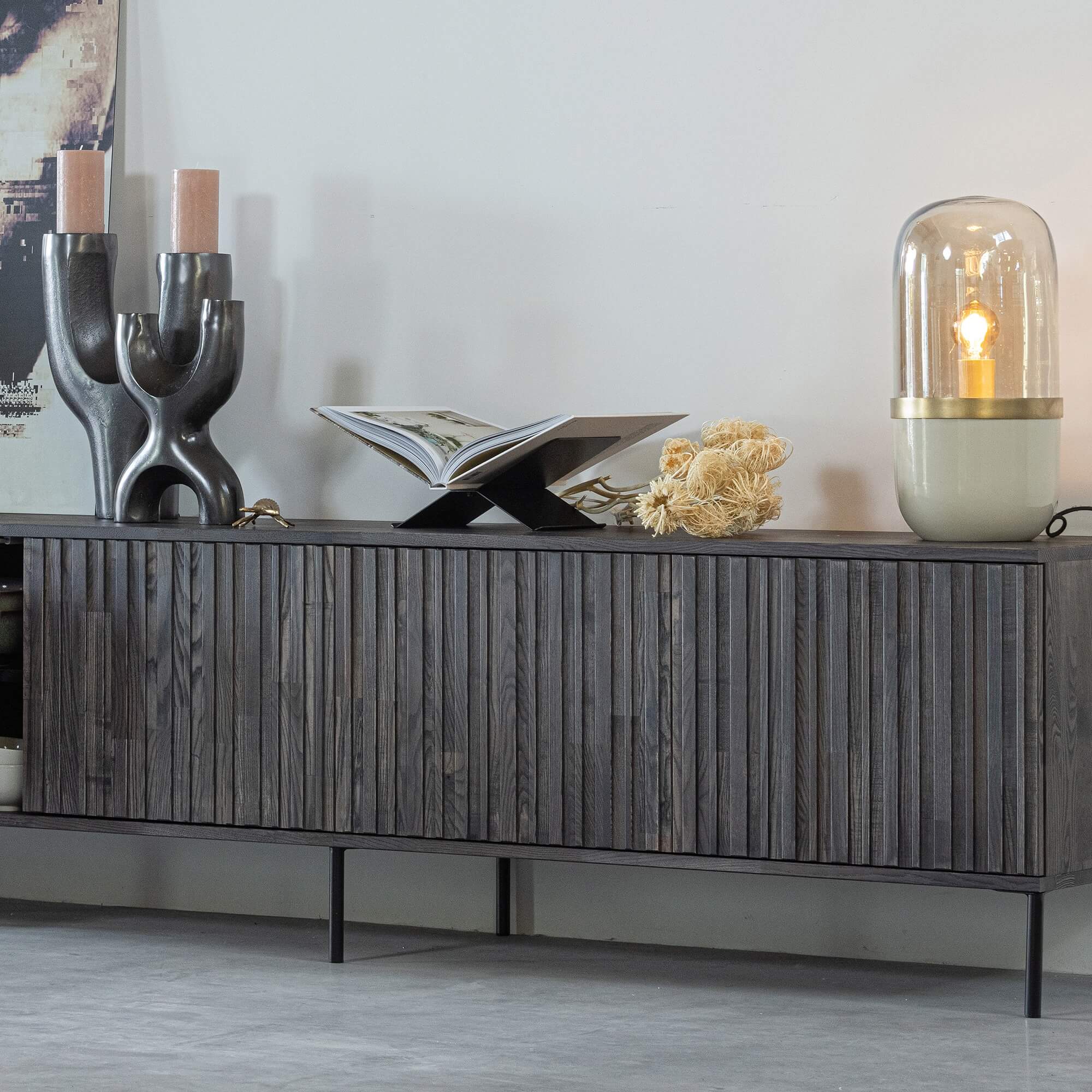 meuble tv gravure - l 150 x h 56 cm - bois de frêne espresso 6 meuble tv gravure - l 150 x h 56 cm - bois de frêne espresso – image 6