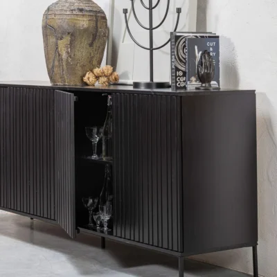 Buffet Gravure - L 200 x H 85 cm - Bois de Pin Noir