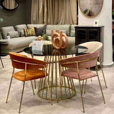 promo 156 pack table à manger floris + 4 chaises jojo velours au choix