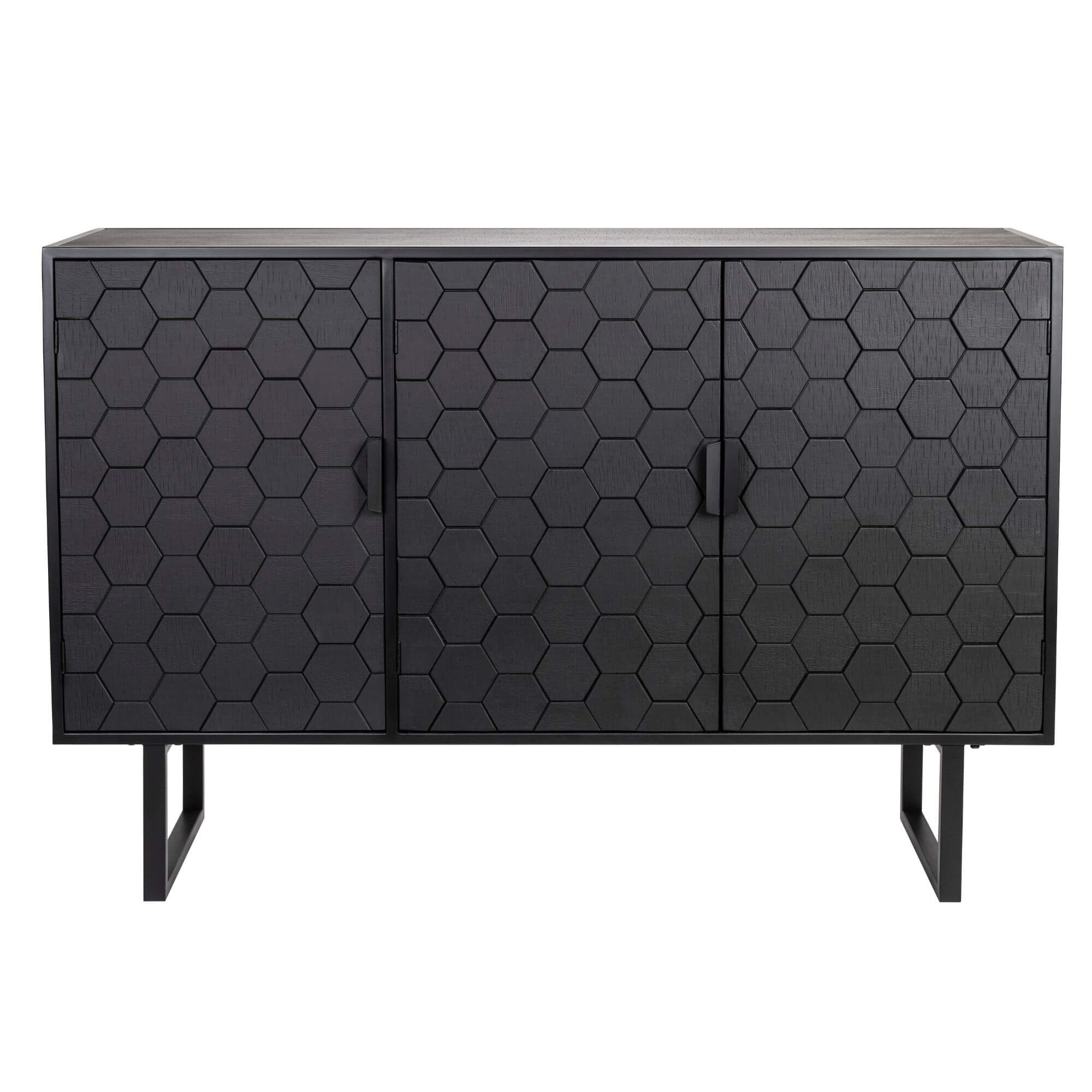 buffet linc haut - l 135 x h 90 cm 1 sideboard linc high avec finition noire et motif hexagonal distinctif.