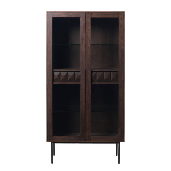 Meuble vitrine Latina – 37 × 18 × 185 cm – Chêne espresso, pieds métal noir