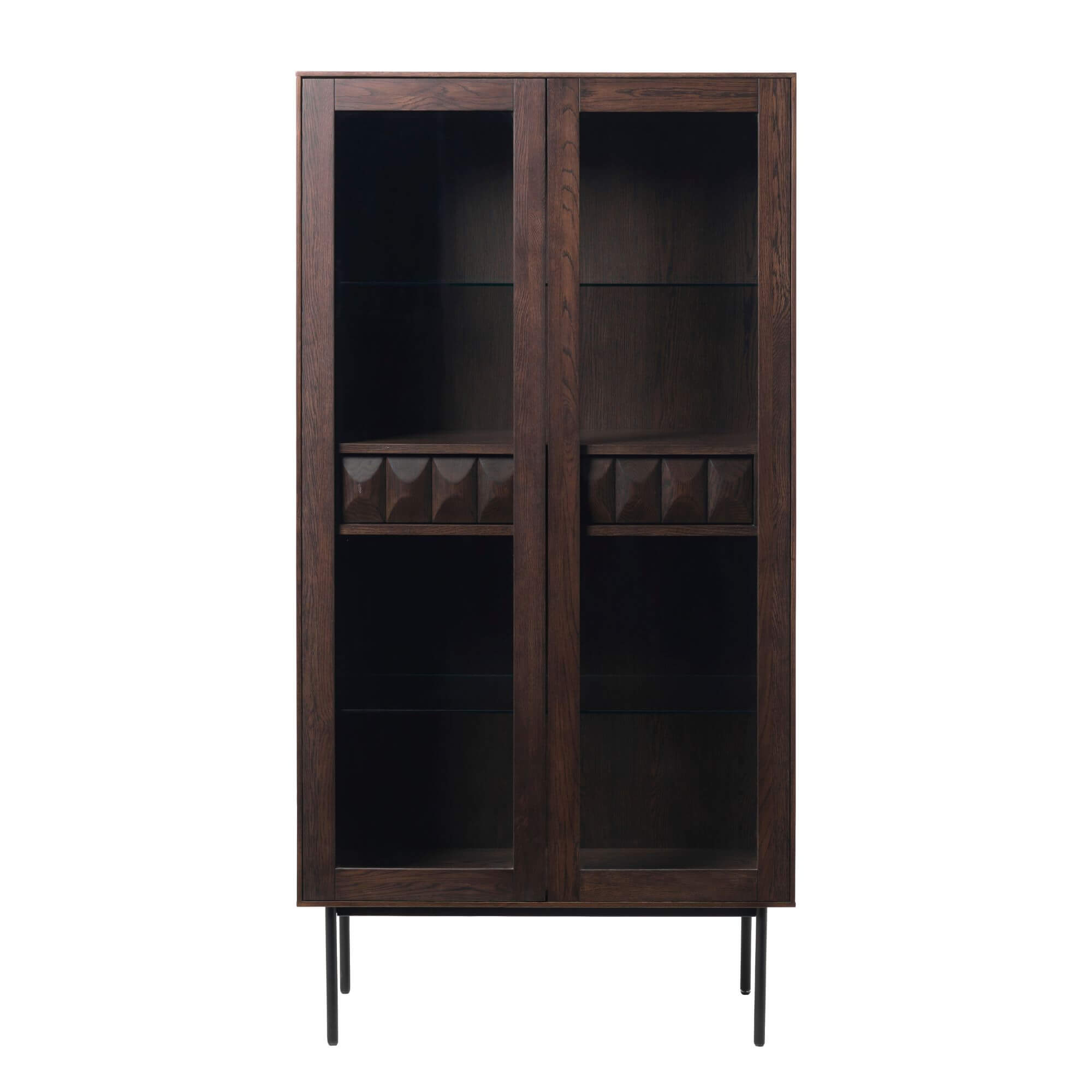 meuble vitrine latina – 37 × 18 × 185 cm – chêne espresso, pieds métal noir 1 meuble vitrine latina – 37 × 18 × 185 cm – chêne espresso, pieds métal noir