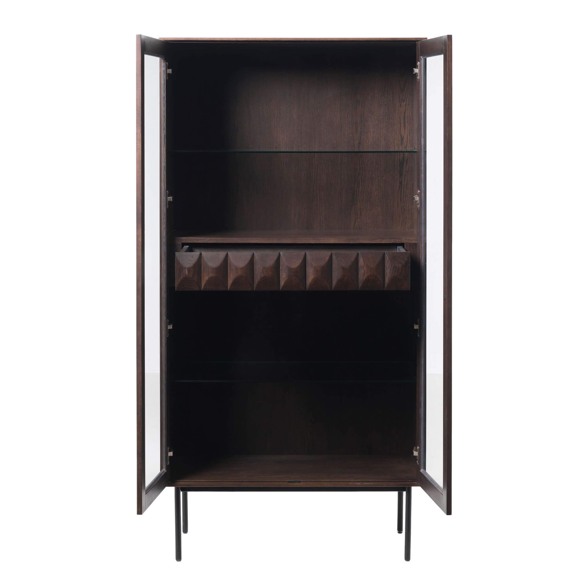 meuble vitrine latina – 37 × 18 × 185 cm – chêne espresso, pieds métal noir 7 meuble vitrine latina – 37 × 18 × 185 cm – chêne espresso, pieds métal noir – image 7