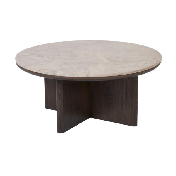 home 18 table basse ritz en marbre et chêne – ø100 × h45 cm