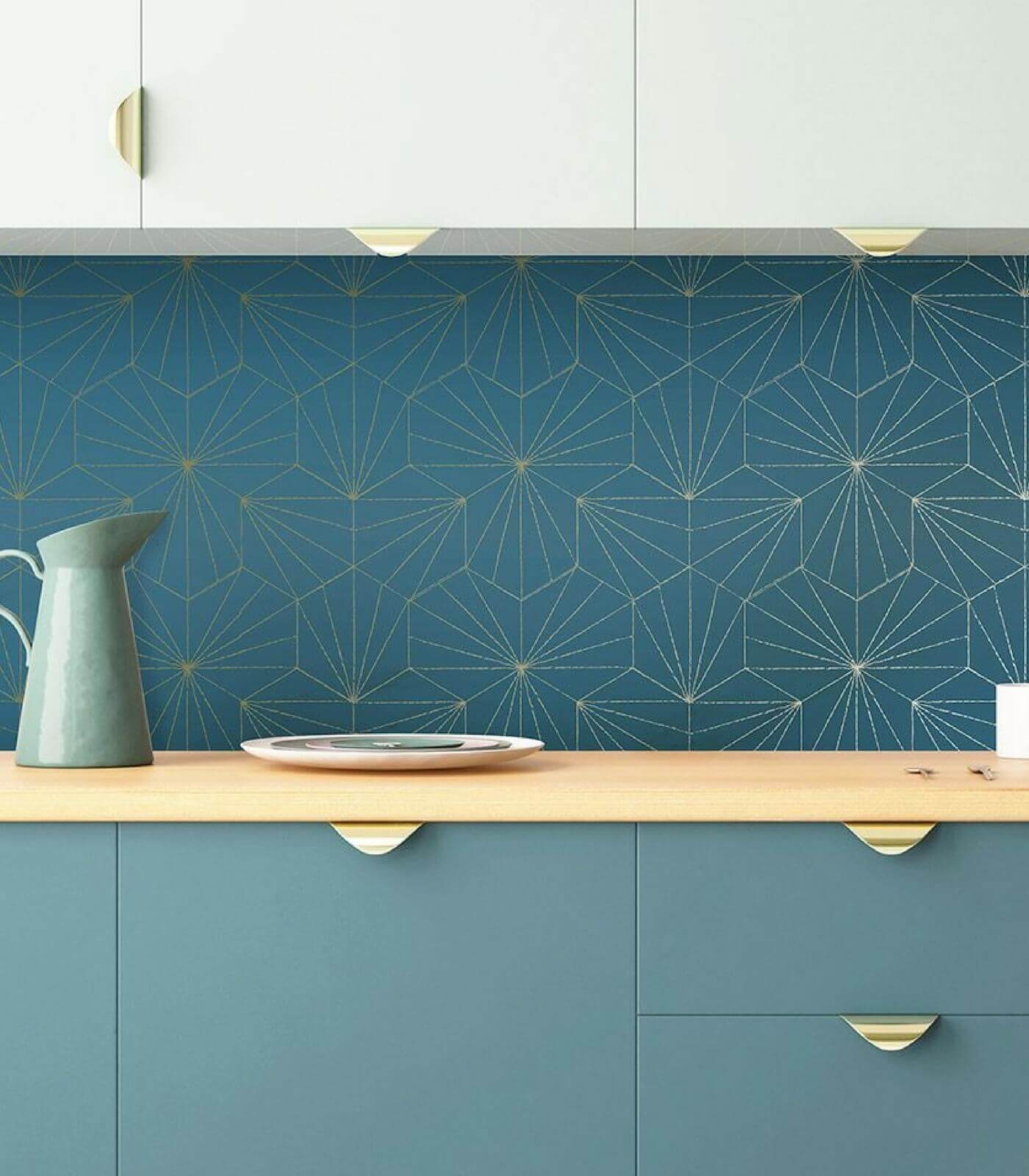 papier-peint tiles - bleu petrol/doré - 10 m x 53 cm 2 papier-peint tiles - bleu petrol/doré - 10 m x 53 cm – image 2