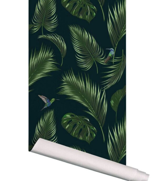 Papier-peint Jungle - Bleu canard foncé - 10 m x 53 cm