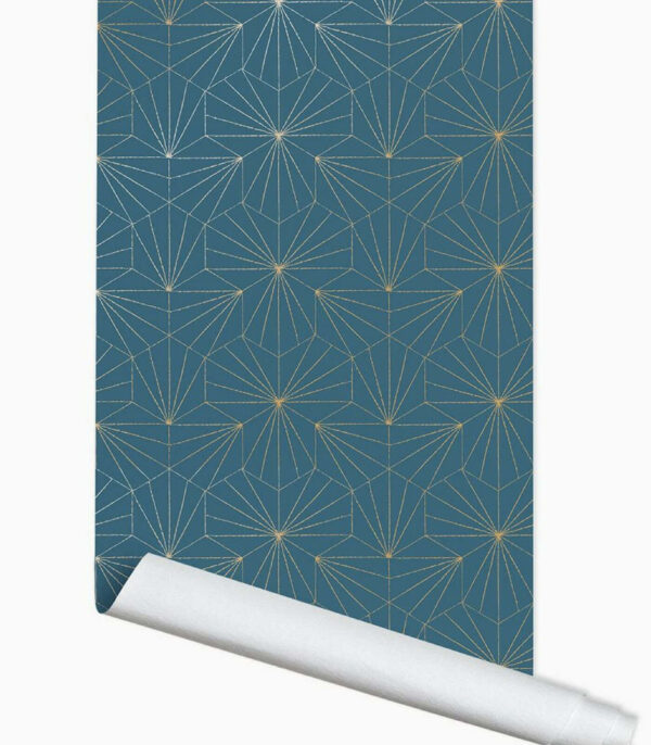 Papier-peint Tiles - Bleu petrol/doré - 10 m x 53 cm