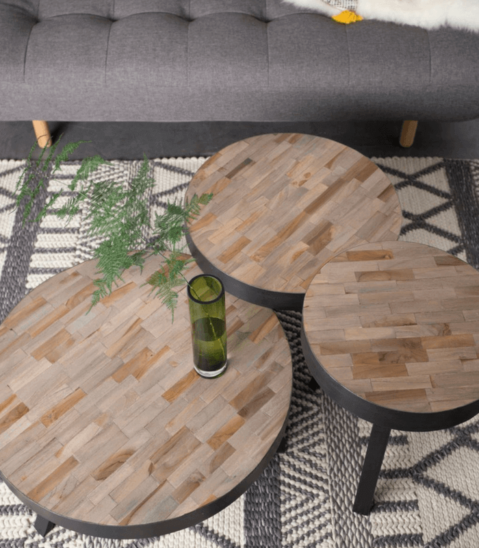table d'appoint suri - teck - ø 45 x h 54 cm 3 set de 3 tables basses suri