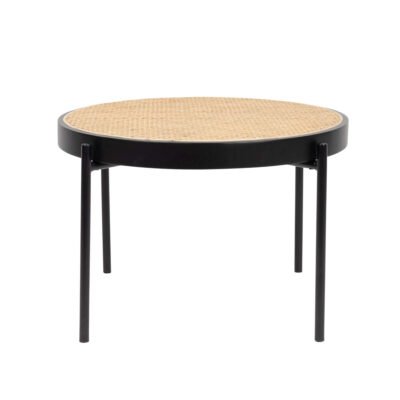 Table basse Spike – Ø60 cm – Plateau en cannage & pieds métal noir