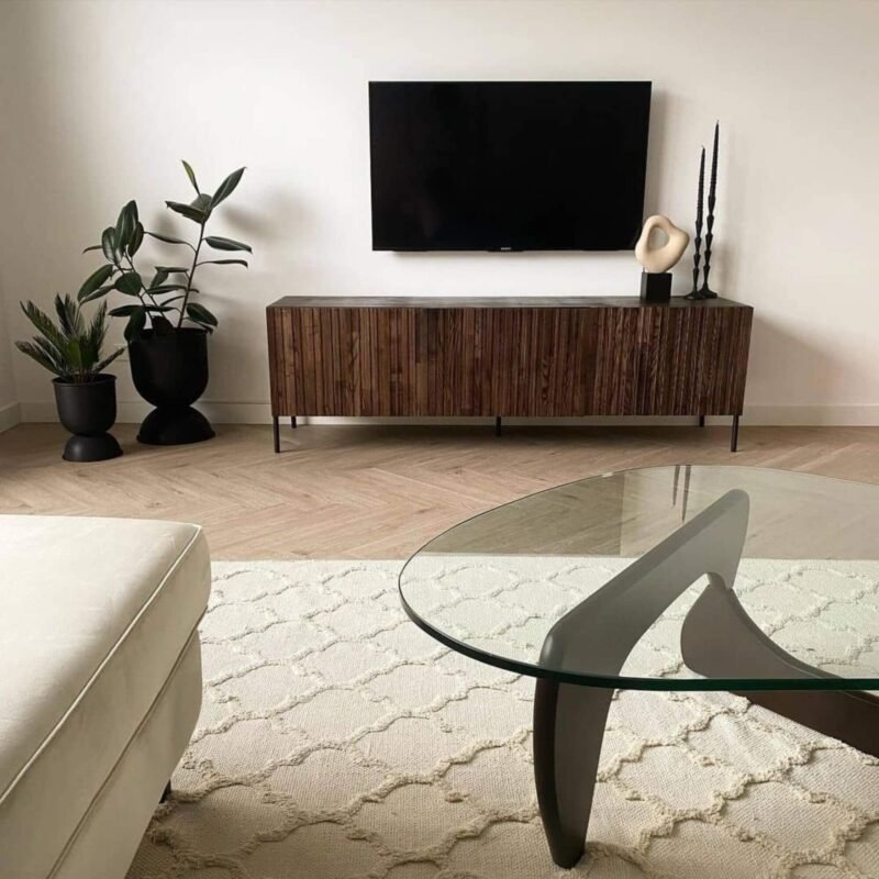 meuble tv gravure - l 150 x h 56 cm - bois de frêne espresso – image 4