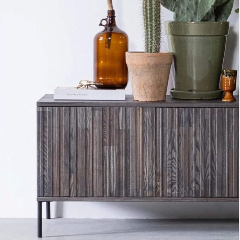 meuble tv gravure - l 150 x h 56 cm - bois de frêne espresso – image 2
