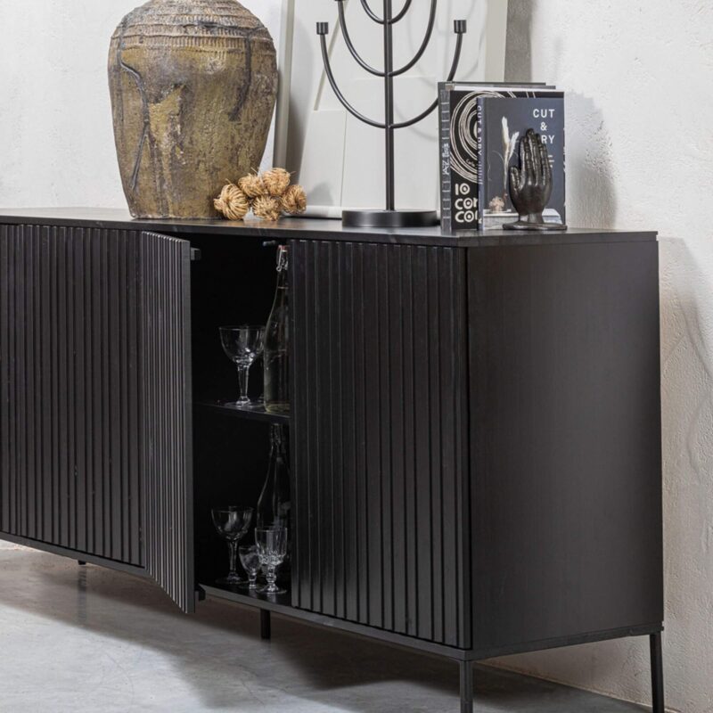 Buffet Gravure - L 200 x H 85 cm - Bois de Pin Noir – Image 2