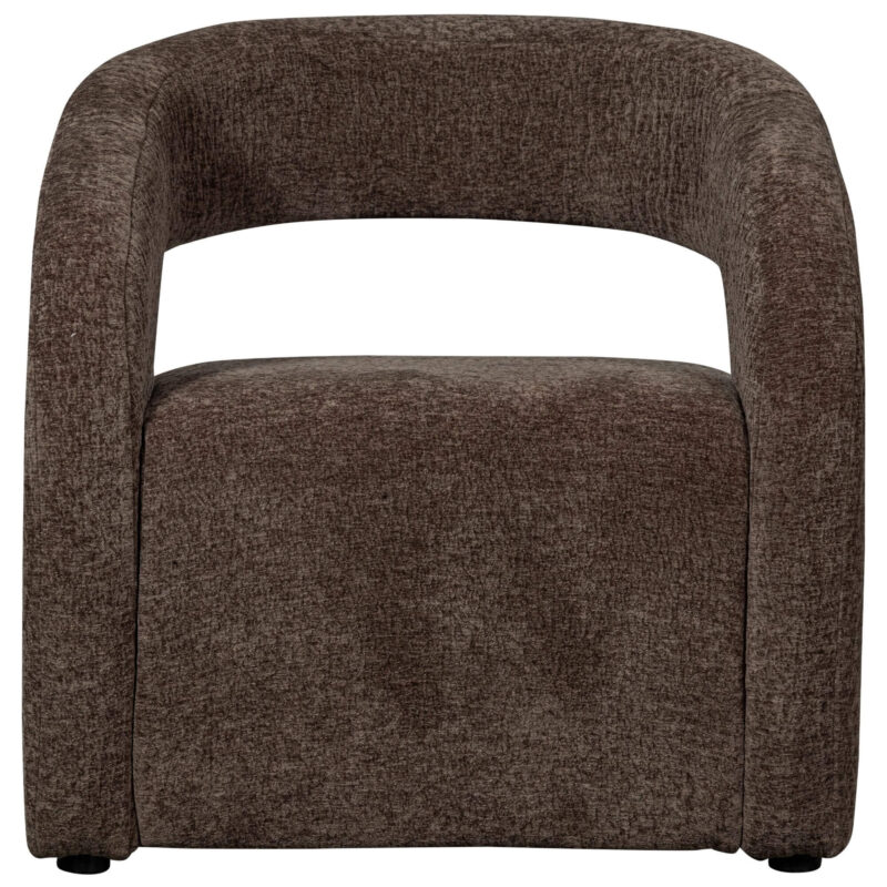 Fauteuil contemporain en tissu texturé espresso, design 3D et confort spacieux.