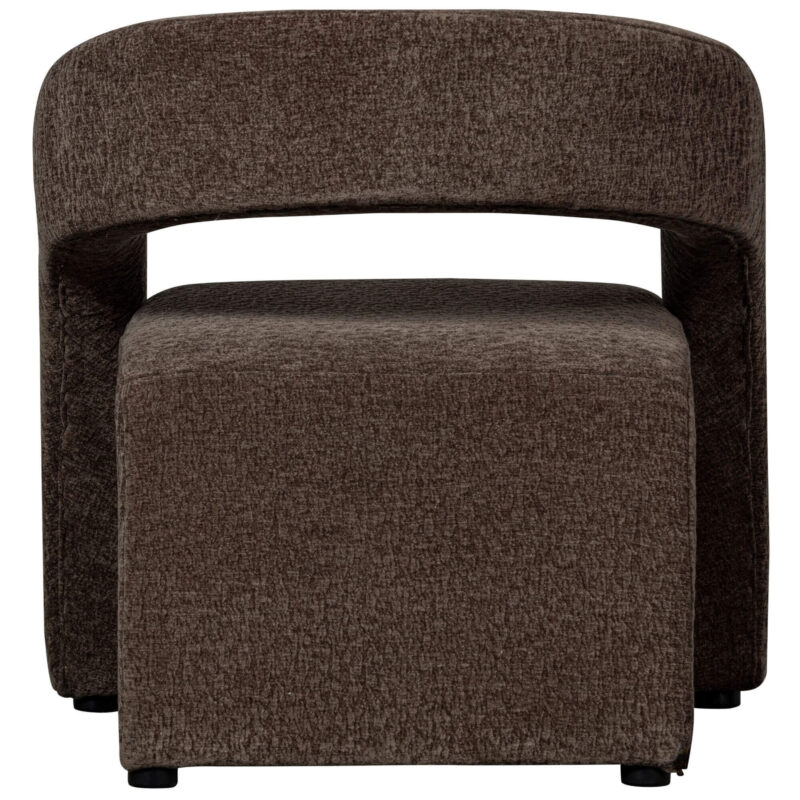 Fauteuil contemporain en tissu texturé espresso, design 3D et confort spacieux.