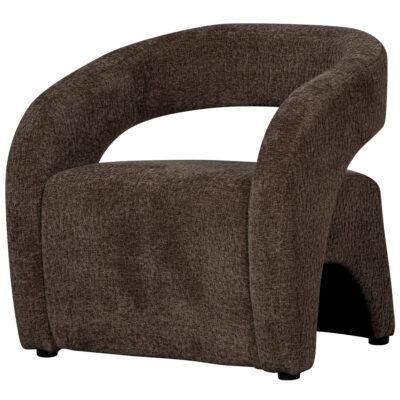 Fauteuil contemporain en tissu texturé espresso, design 3D et confort spacieux.