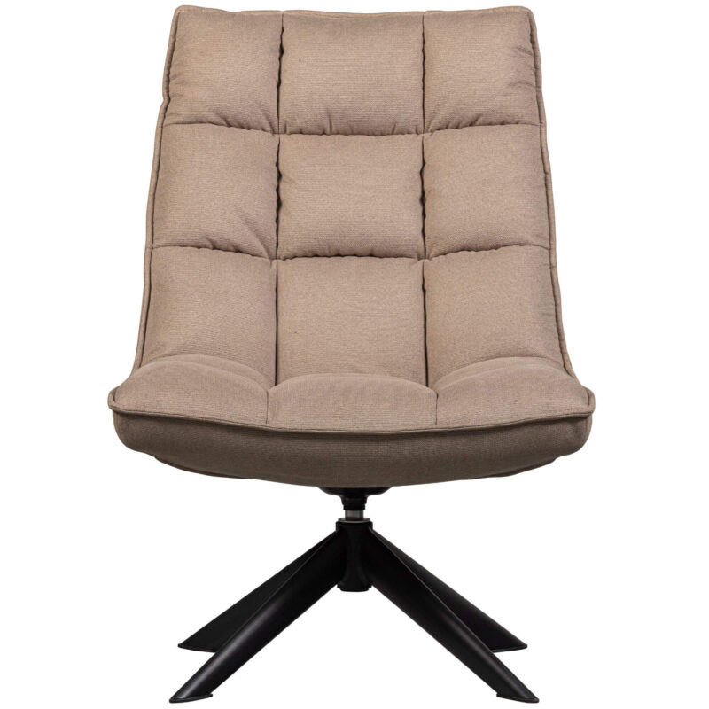 Fauteuil Jouke pivotant en tissu sable, design organique, parfait pour un confort optimal et une décoration contemporaine.