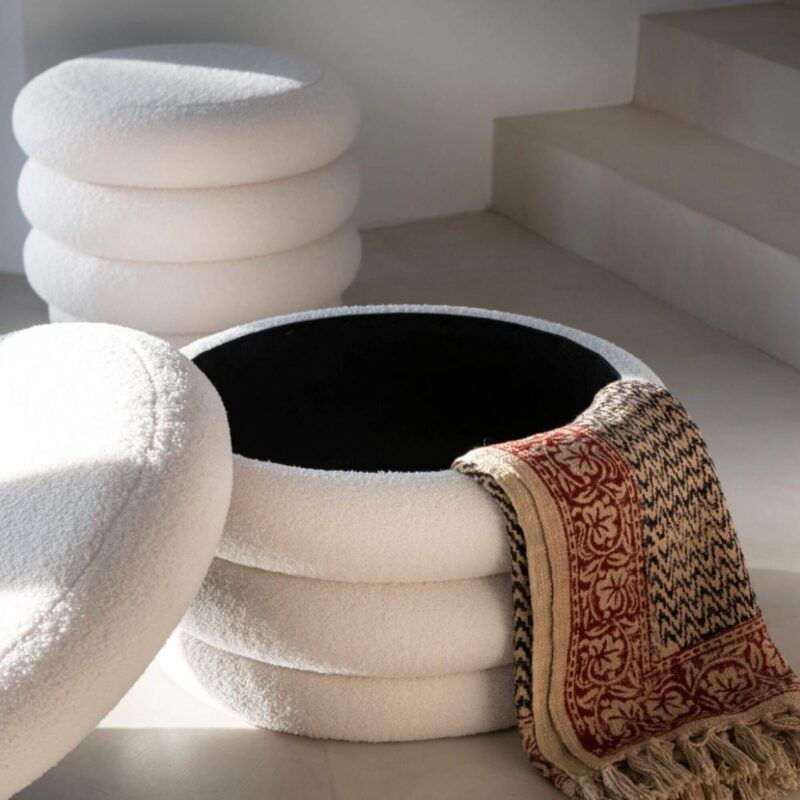 Pouf Stockage Bouclé - Ø 60 x H 41 cm – Image 5