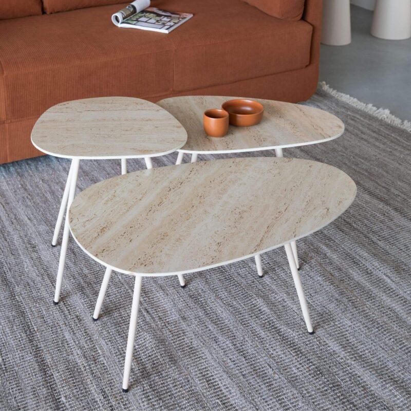 set de 3 tables d'appoint faiz - travertin