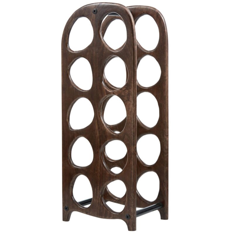 porte-bouteilles suvi en bois de manguier noyer, au design organique pouvant accueillir 10 bouteilles de vin.