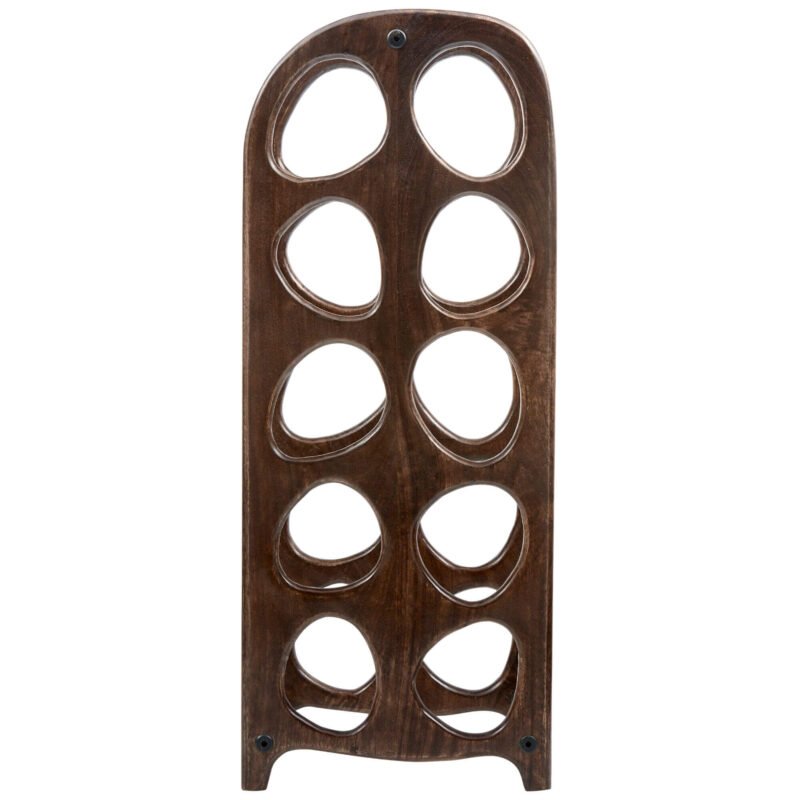 porte-bouteilles suvi en bois de manguier noyer, au design organique pouvant accueillir 10 bouteilles de vin.