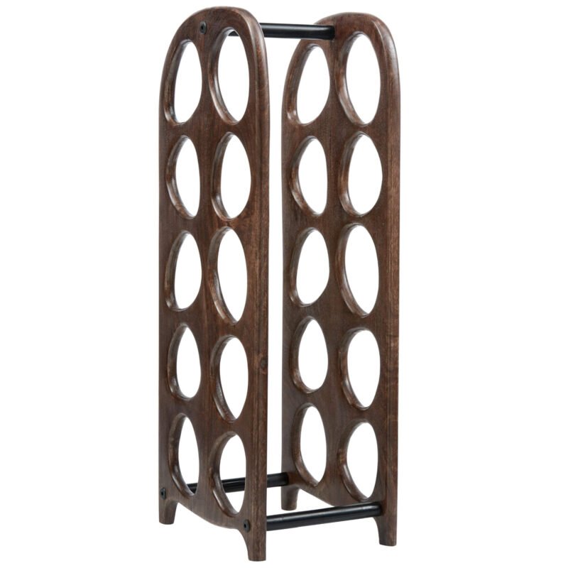 porte-bouteilles suvi en bois de manguier noyer, au design organique pouvant accueillir 10 bouteilles de vin.