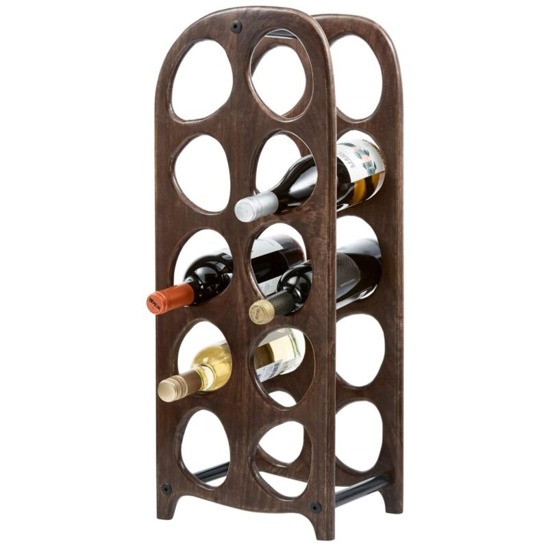 porte-bouteilles suvi en bois de manguier noyer, au design organique pouvant accueillir 10 bouteilles de vin.