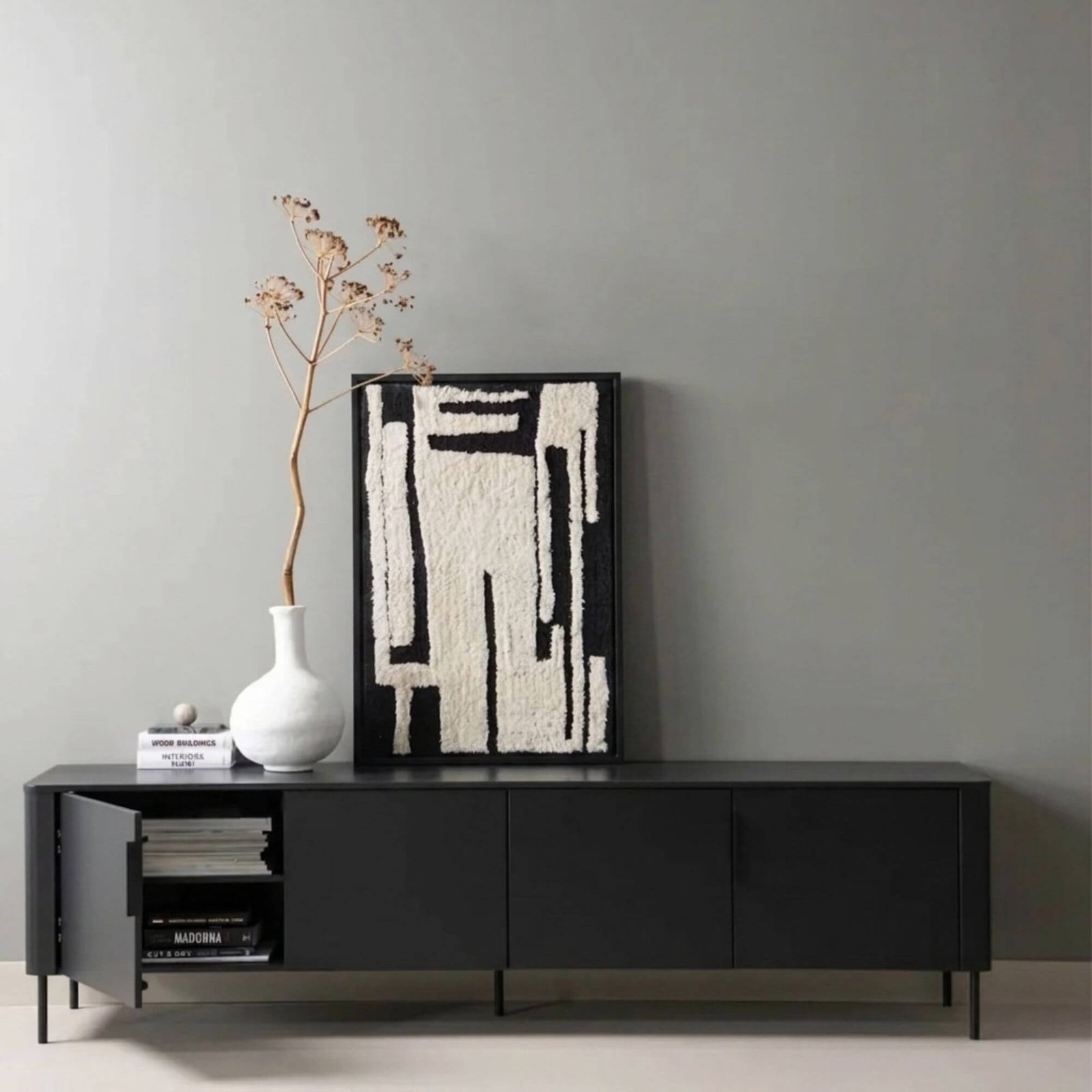 meuble tv gunnar - l 200 x h 56 cm - noir 2 meuble tv gunnar - l 200 x h 56 cm - noir – image 2